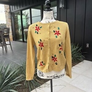 🎄 Dressbarn Y2K Gold Poinsettia Cardigan (S)